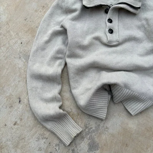 Stone Island AW2011 Lambswool 1/4 Button-Up Knitted Sweater In Snow White